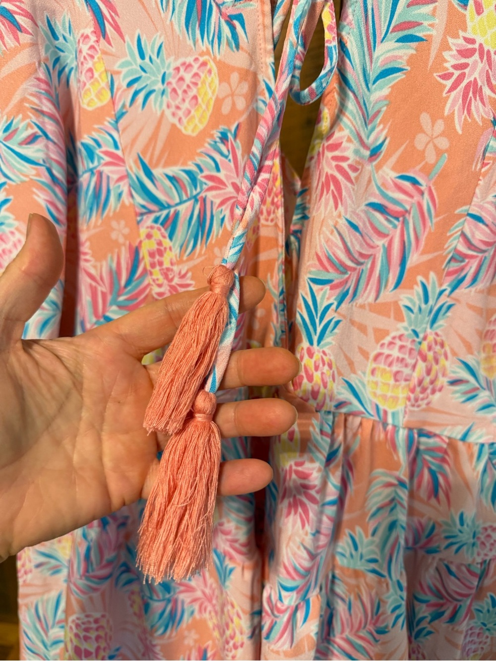 Simply Southern Pink Pineapple Tropical Palm Tiered Babydoll Dress Tunic S - Picture 7 of 14